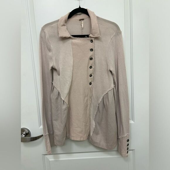 Free People distressed double breasted jacket cream blush size M BIN M - Picture 1 of 9